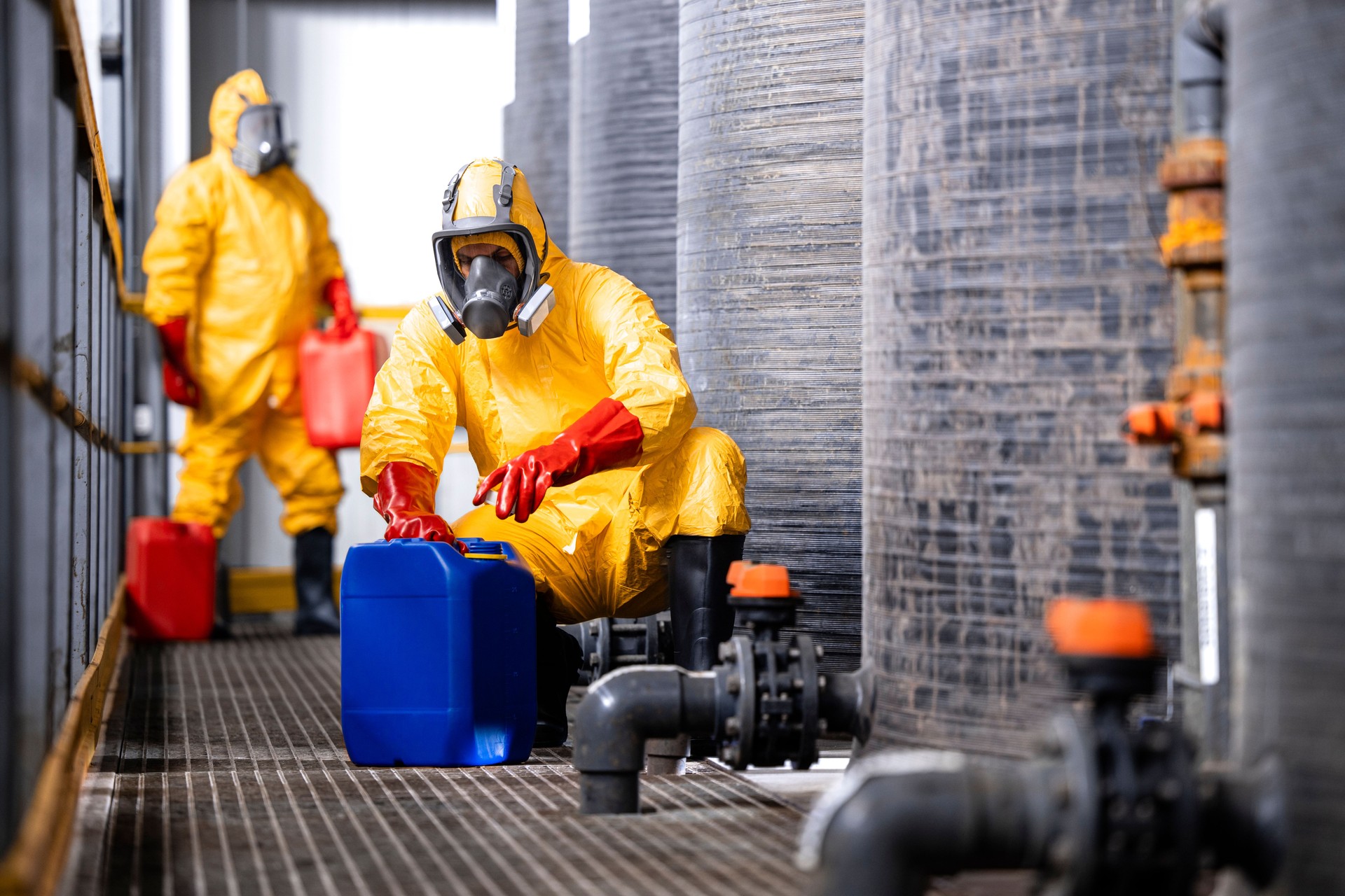 Working in chemical plant.
